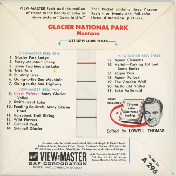 Glacier National Park- View- Master 3 Reel Packet - 1970s views - vintage - vintage - (PKT-A296-G1B) Discount